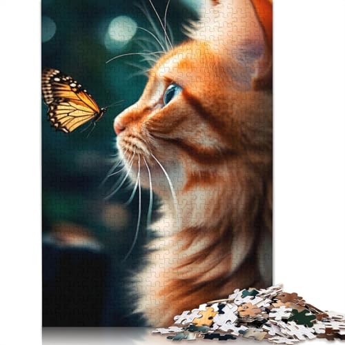 Katze mit Schmetterlings-Puzzle, 1000 Teile, Puzzle für Erwachsene, Lernspielzeug, Familienspiele, Festival- und Geburtstagsgeschenke, 1000 Teile (38 x 26 cm) von POLIUAWS