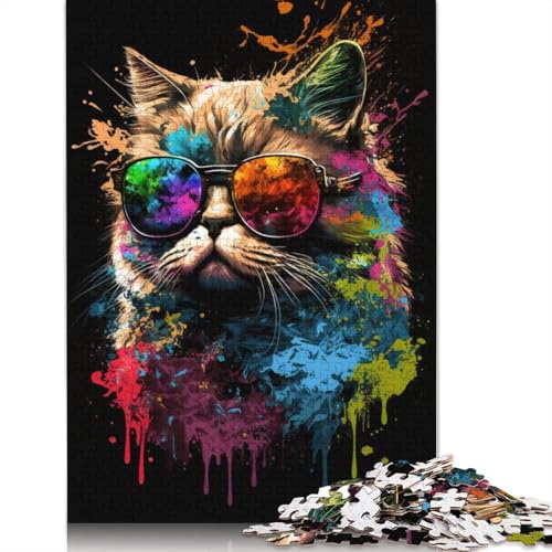 Katze mit Sonnenbrille, Puzzle für Erwachsene ab 18 Jahren, Lernspiele, Puzzle für Erwachsene und Kinder, 1000 Teile (75 x 50 cm) von POLIUAWS