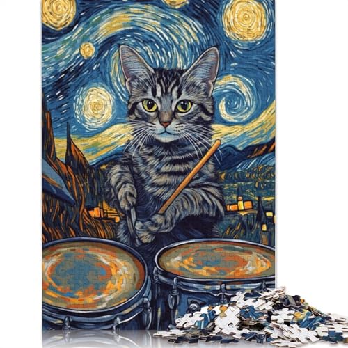 Katzen-Schlagzeuger, Sternennacht, 1000-teiliges Puzzle für Erwachsene, Familienspiel, Teenager, Puzzle 1000 Teile (38 x 26 cm) von POLIUAWS