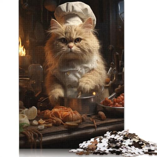 Koch-Katzen-Küchen-Puzzle 1000 Teile für Erwachsene, Holzpuzzle, Gehirntraining, Herausforderungsspiel, Geschenke, Familienaktivität, 1000 Stück (75 x 50 cm) von POLIUAWS