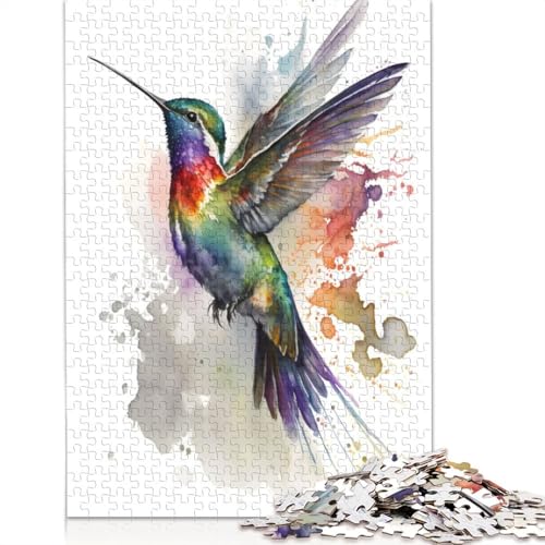 Kolibri-Aquarell-Puzzle 1000 Teile für Erwachsene, Holzpuzzle, Gehirntraining, Herausforderungsspiel, Geschenke, Familienaktivität, 1000 Stück (75 x 50 cm) von POLIUAWS