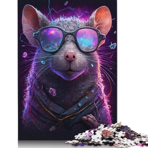 Kosmische Maus mit Brille, Puzzle für Erwachsene, Premium-Puzzle aus 100% recyceltem Brett, schwierige Puzzles für Kinder ab 12 Jahren, 1000 Teile (75 x 50 cm) von POLIUAWS