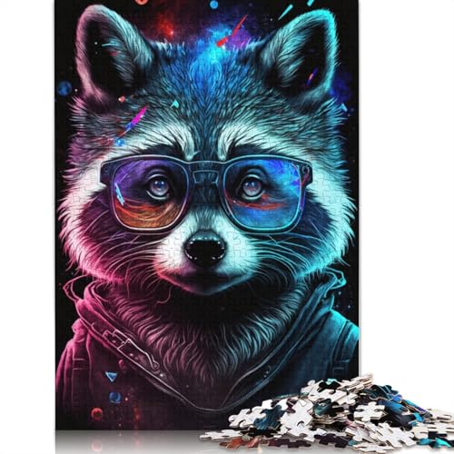 Kosmischer Waschbär mit Brille, Puzzle, Denksportaufgabe, Premium-Puzzle aus Karton für Kinder und Erwachsene ab 12 Jahren, 1000 Teile (75 x 50 cm) von POLIUAWS