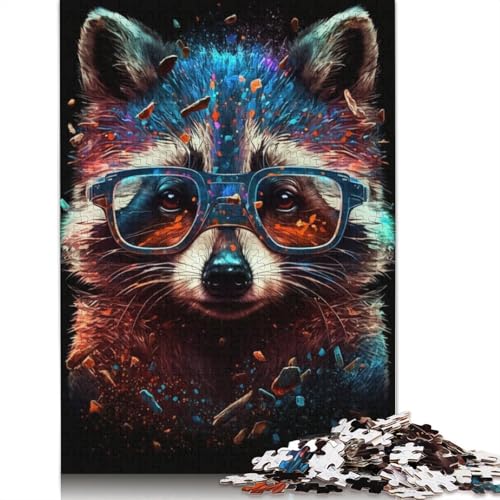 Kosmischer Waschbär mit Brille, Puzzle für Erwachsene, Spielzeug, Lernspiel, schwierige Puzzles für Kinder ab 12 Jahren, 1000 Teile (75 x 50 cm) von POLIUAWS