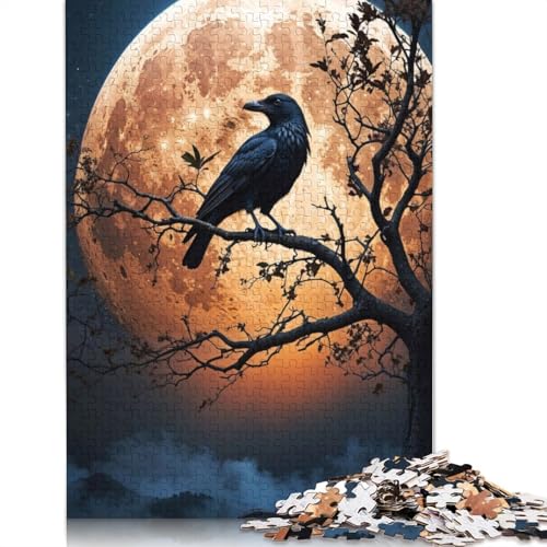 Krähe in der Nacht, 1000-teiliges Puzzle für Erwachsene, Spielzeug, Denkspiel, Lernspiel für Erwachsene, Stressabbau, Heimdekoration, 1000 Teile (38 x 26 cm) von POLIUAWS