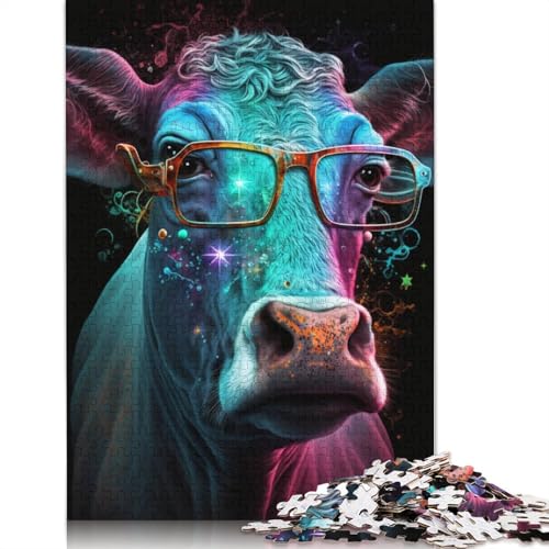 Kühe mit Brille, Puzzle für Erwachsene, 1000 Teile, rechteckiges Papppuzzle, Männer, für Kinder, 1000 Teile (75 x 50 cm) von POLIUAWS