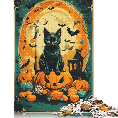 Kürbiskatze, 1000-teiliges Papierpuzzle für Erwachsene, Puzzle, Lernspiel, Herausforderungsspielzeug, 1000 Teile (75 x 50 cm) von POLIUAWS