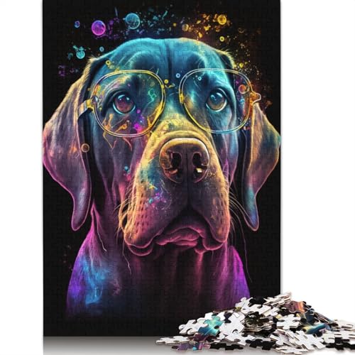 Labrador mit Brille, Puzzle für Erwachsene ab 18 Jahren, Lernspiele, Puzzle für Erwachsene und Kinder, 1000 Teile (75 x 50 cm) von POLIUAWS