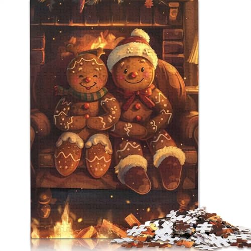 Lebkuchenpaar am Kamin, 1000 Puzzles für Erwachsene, Spielzeug, Lernspiel, Herrenpuzzles für Erwachsene, Teenager, 1000 Teile (75 x 50 cm) von POLIUAWS