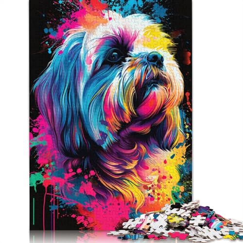 Lhasa Apso Dog Art Puzzle für Erwachsene, Premium-Puzzle aus 100% recyceltem Brett, schwierige Puzzles für Kinder ab 12 Jahren, 1000 Teile (75 x 50 cm) von POLIUAWS