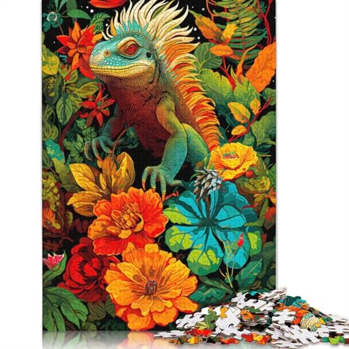 Lizard Wild Flowers Puzzle 1000-teilige Schwer Puzzle Spielzeug Lernspiel Impossible Herausforderung Spielzeug Für Erwachsene Kinder 1000pcs (75x50cm) von POLIUAWS