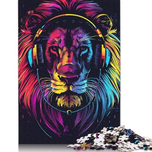 Löwe mit Kopfhörern und Sonnenbrille, Puzzle für Erwachsene, freundliche Materialien, schwierige Puzzles für Erwachsene, Teenager, 1000 Teile (75 x 50 cm) von POLIUAWS