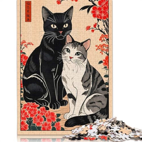 Love Cat Japanisches Kunstdruckpapier-Puzzle, 1000 Teile, Puzzle für Erwachsene, Lernspiel, Herausforderungsspielzeug, 1000 Teile (38 x 26 cm) von POLIUAWS