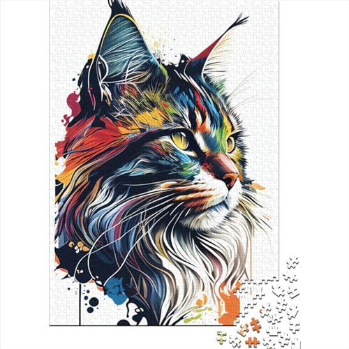 Maine Coon Pop-Art-Puzzle für Erwachsene, 1000 Teile, Holzpuzzle für Erwachsene und Jugendliche, ab 12 Jahren, 1000 Teile (75 x 50 cm) von POLIUAWS