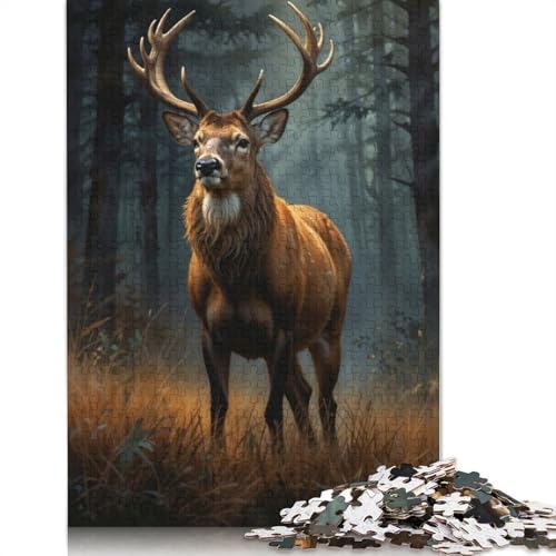 Majestätischer Hirsch im Wald, 1000-teiliges Puzzle für Erwachsene, Spielzeug, Denkspiel, Lernspiel für Erwachsene, Stressabbau, Heimdekoration, 1000 Teile (75 x 50 cm) von POLIUAWS