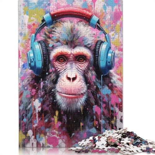Makaken-Puzzle mit Kopfhörern, 1000-teiliges Puzzle für Erwachsene, für Teenager ab 12 Jahren, 1000 Teile (75 x 50 cm) von POLIUAWS