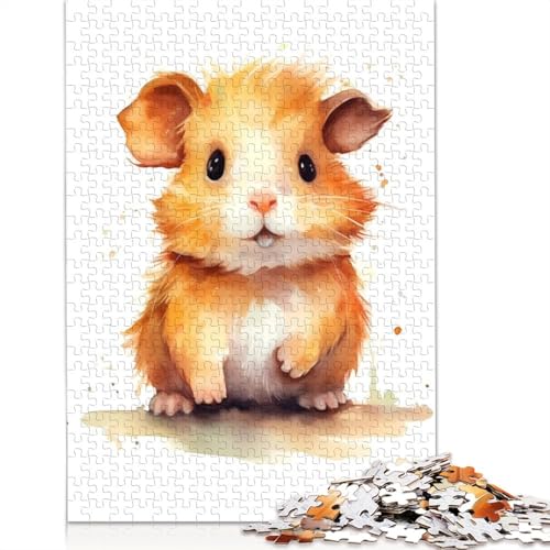 Meerschweinchen-Aquarell, 1000-teiliges Puzzle für Erwachsene, Spielzeug, Denkspiel, Lernspiel für Erwachsene, Stressabbau, Heimdekoration, 1000 Teile (75 x 50 cm) von POLIUAWS