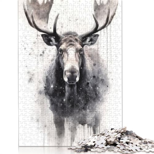 Moose Beauty Black Ink 1000-teiliges Puzzle für Erwachsene, Spielzeug, Denkspiel, Lernspiel für Erwachsene, Stressabbau, Heimdekoration, 1000 Teile (38 x 26 cm) von POLIUAWS
