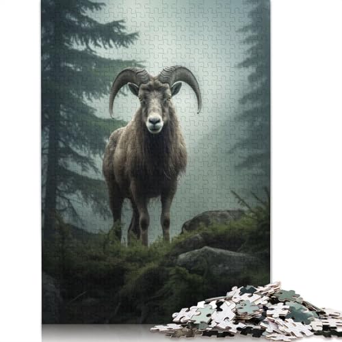 Mountain Ram Nebliger Wald Puzzle 1000 Teile für Erwachsene, Holzpuzzle, Gehirntraining, Herausforderungsspiel, Geschenke, Familienaktivität, 1000 Stück (38 x 26 cm) von POLIUAWS