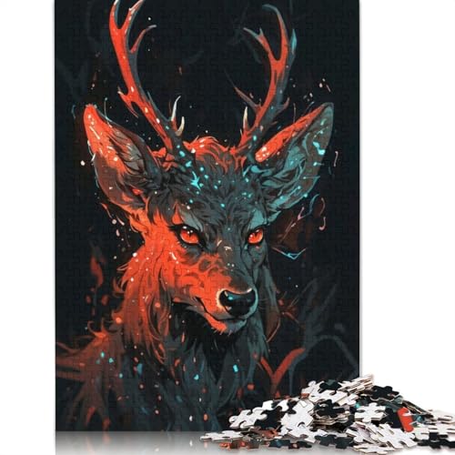 Mystischer Hirsch im Wald, 1000-teiliges Puzzle für Erwachsene, Spielzeug, Denkspiel, Lernspiel für Erwachsene, Stressabbau, Heimdekoration, 1000 Teile (38 x 26 cm) von POLIUAWS