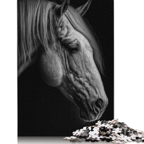 Nachdenkliches Pferdeposter, 1000-teiliges Puzzle für Erwachsene, Spielzeug, Denkspiel, Lernspiel für Erwachsene, Stressabbau, Heimdekoration, 1000 Teile (38 x 26 cm) von POLIUAWS