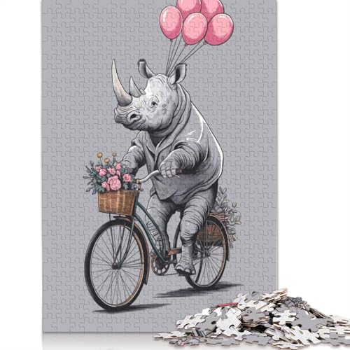 Nashorn auf Fahrrad, 1000-teiliges Puzzle für Erwachsene | Familienspaß-Puzzles für Erwachsene, Geschenke, Denkspiele, 1000 Teile (38 x 26 cm) von POLIUAWS