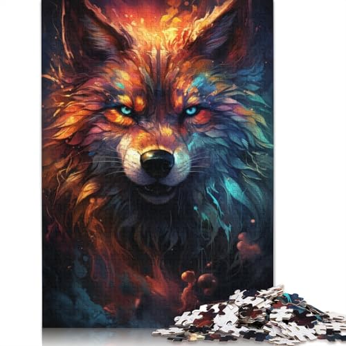 Nebula Wolfs farbenfrohes psychedelisches Puzzle, rechteckig, aus 100% recyceltem Karton, Puzzle für Erwachsene und Kinder, (75 x 50 cm) von POLIUAWS