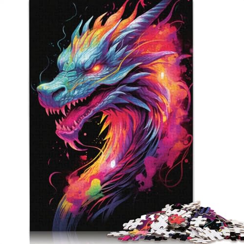 Neon Art Dragon Puzzle für Erwachsene, kreative Spiele, Puzzle, Kinder, 1000 Teile (75 x 50 cm) von POLIUAWS
