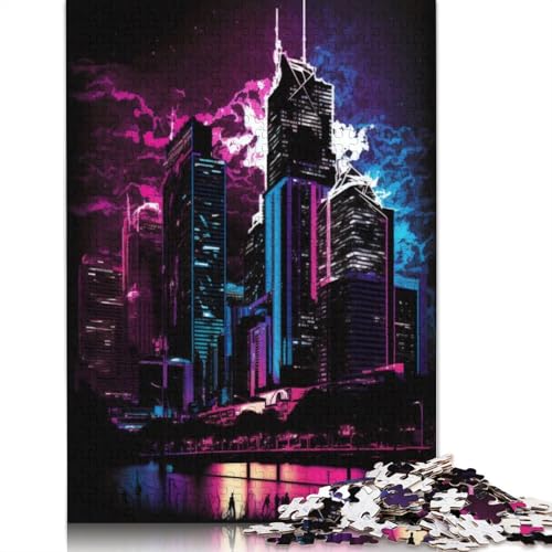 Neon Brisbane Skyline Puzzle 1000-teilige Schwer Puzzle Spielzeug Lernspiel Impossible Herausforderung Spielzeug Für Erwachsene Und Kinder in Bewährter 1000pcs (38x26cm) von POLIUAWS
