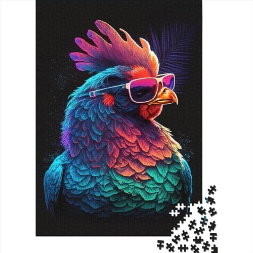 Neon-Hahn-Puzzle, 1000 Teile, für Erwachsene und Jugendliche, Holzpuzzle für Familienspaß und Spielabende, 1000 Teile (75 x 50 cm) von POLIUAWS