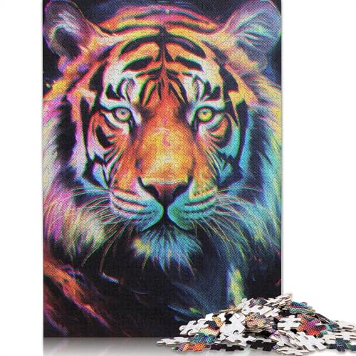 Neon Paint Tiger Puzzle 1000 Teile Schwer Puzzle Spielzeug Pädagogisches Spiel Impossible Herausforderung Spielzeug Für Erwachsene Kinder 1000pcs (38x26cm) von POLIUAWS