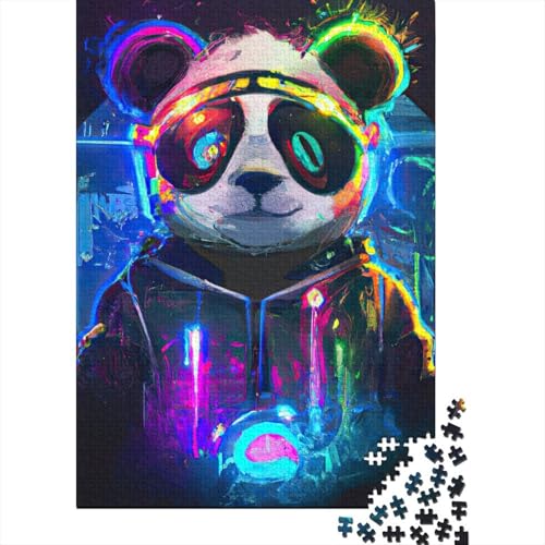 Neon-Panda-Puzzle, 1000 Teile, für Erwachsene, pädagogisches Spiel, Herausforderungsspielzeug, 1000 Teile (38 x 26 cm) von POLIUAWS