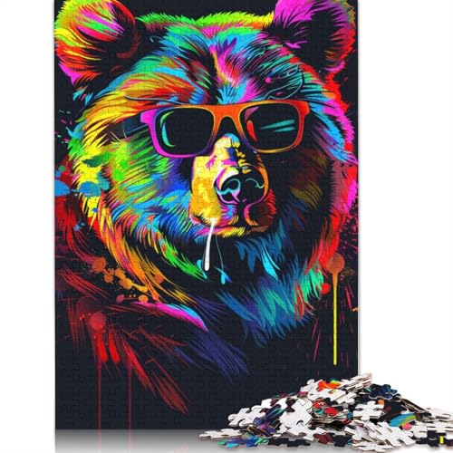 Neonbär mit Sonnenbrille, 1000-teiliges Puzzle für Erwachsene, 100% Recyclingpapier, schwierige Puzzles für Kinder, 1000 Stück (75 x 50 cm) von POLIUAWS