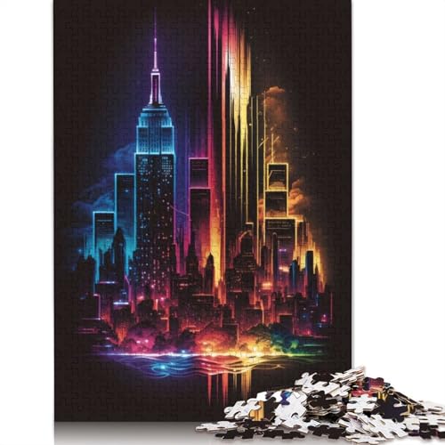 New York at Night Puzzle 1000-teilige Schwer Puzzle Spielzeug Lernspiel Impossible Herausforderung Spielzeug Für Erwachsene Kinder 1000pcs (38x26cm) von POLIUAWS