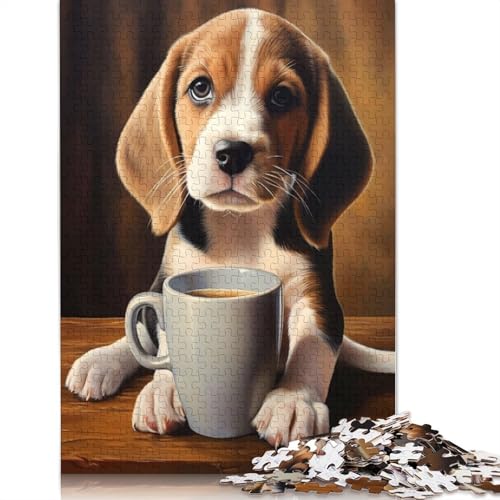 Niedlicher Hundewelpe, Kaffeewelpe, 1000-teiliges Puzzle für Erwachsene, Spielzeug, Denkspiel, Lernspiel für Erwachsene, Stressabbau, Heimdekoration, 1000 Teile (38 x 26 cm) von POLIUAWS