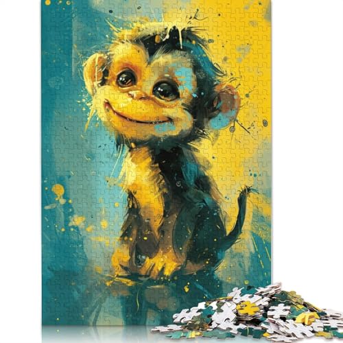 Niedlicher Kleiner gelber AFFE, 1000-teiliges Puzzle für Erwachsene, 100% Recyclingpapier, schwierige Puzzles für Kinder, 1000 Stück (75 x 50 cm) von POLIUAWS