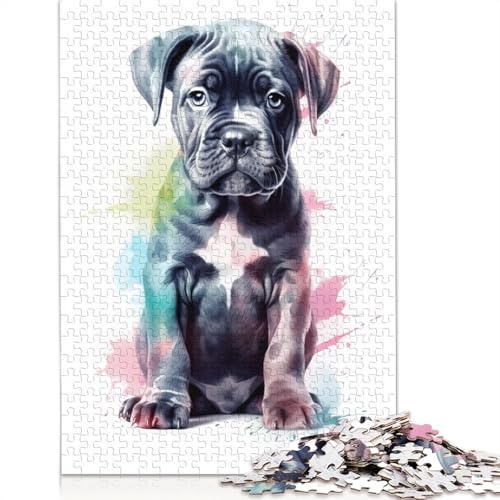 Niedliches Baby-Cane-Corso-Welpen-Puzzle, 1000 Teile, für Erwachsene, Spielzeug, Denkspiel, Lernspiel für Erwachsene, Stressabbau, Heimdekoration, 1000 Teile (38 x 26 cm) von POLIUAWS