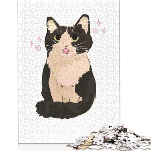 Niedliches Smoking-Katzen-Illustrations-Puzzle für Teenager, 1000 Teile, Puzzle, Denksportaufgaben für Erwachsene, 1000 Teile (38 x 26 cm) von POLIUAWS