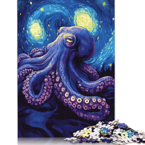 Oktopus-Puzzle mit Sternennacht, 1000 Teile, für Erwachsene, Spielzeug, Denkspiel, Lernspiel für Erwachsene, Stressabbau, Heimdekoration, 1000 Teile (75 x 50 cm) von POLIUAWS