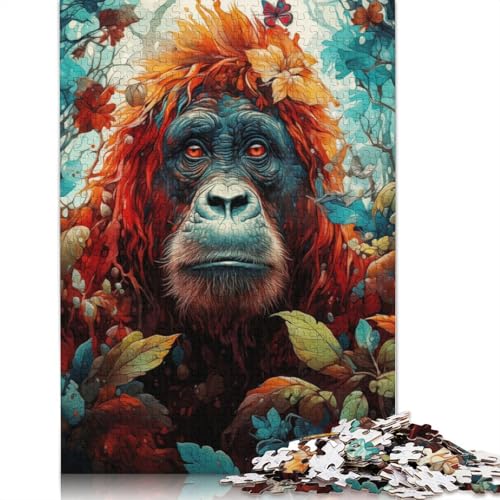 Orang-Utan in bunten Farbtönen, 1000-teiliges Puzzle, Familienspaß für Erwachsene und herausforderndes Spiel, Spiele zum Stressabbau und einzigartige Geschenke, 1000 Teile (75 x 50 cm) von POLIUAWS