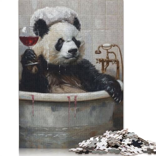 Panda-Badeglas, Rotwein, 1000-teiliges Puzzle, Familienspaß, Puzzles für Erwachsene und herausforderndes Spiel, Stressabbau-Spiele, Geschenke, 1000 Teile (38 x 26 cm) von POLIUAWS