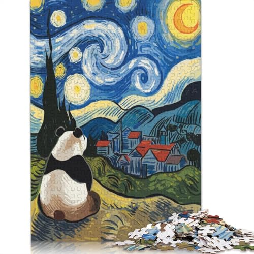 Panda-Sternennacht-Puzzle 1000 Teile für Erwachsene, Holzpuzzle, Gehirntraining, Herausforderungsspiel, Unterhaltungsgeschenke, Familienaktivität, 1000 Stück (75 x 50 cm) von POLIUAWS