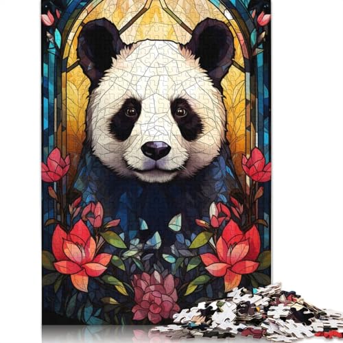 Pandabär-Buntglas-Puzzle, 1000 Teile, Familienspaß-Puzzle für Erwachsene und herausforderndes Spiel, Spiele zum Stressabbau und einzigartige Geschenke, 1000 Teile (38 x 26 cm) von POLIUAWS