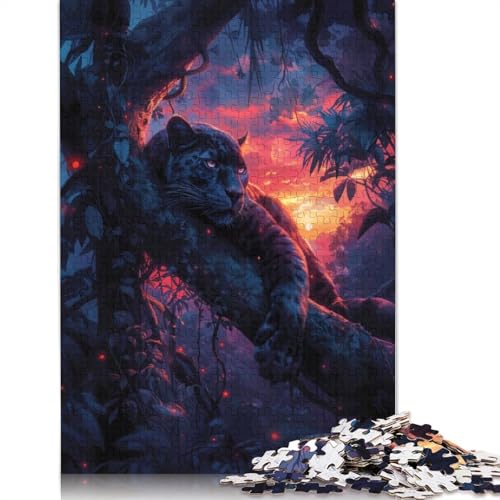 Panther Lying Tree Sunset Puzzles 1000 Teile Schwer Puzzle Spielzeug Lernspiel Impossible Herausforderung Spielzeug Für Erwachsene Kinder 1000pcs (75x50cm) von POLIUAWS