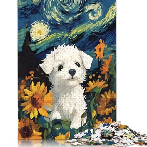 Papierpuzzle mit Hund im Sternennacht-Stil, 1000-teiliges Puzzle für Erwachsene, Lernspiel, Herausforderungsspielzeug, 1000 Stück (75 x 50 cm) von POLIUAWS