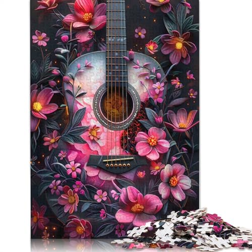Papierpuzzle mit floraler Akustikgitarre, 1000 Teile, Puzzle für Erwachsene, Lernspiel, Herausforderungsspielzeug, 1000 Teile (38 x 26 cm) von POLIUAWS