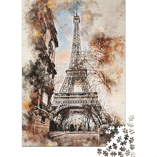 Paris Aquarell Puzzle 1000 Teile für Erwachsene und Jugendliche, nachhaltiges Holzpuzzle für Erwachsene | 1000 Teile Spiele (75x50cm) von POLIUAWS