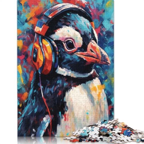Pinguin mit Kopfhörern, Puzzle für Erwachsene und Jugendliche, 1000 Teile, Puzzle für Erwachsene, nachhaltige Puzzlespiele, 1000 Teile (75 x 50 cm) von POLIUAWS