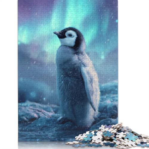 Pinguinküken unter Aurora Borealis, 1000-teiliges Puzzle, Papierpuzzle für Teenager, lustiges Puzzle, 1000 Teile (75 x 50 cm) von POLIUAWS