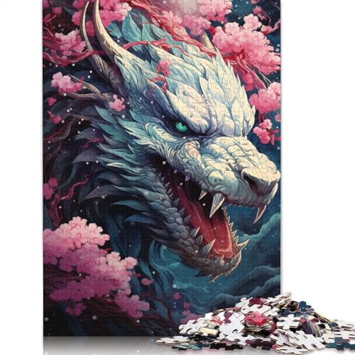 Psychedelische Drachen und Kirschblüten, Japan-Puzzle, Denksportaufgabe, 100% recycelter Karton, Puzzle für Kinder und Erwachsene, (75 x 50 cm) von POLIUAWS